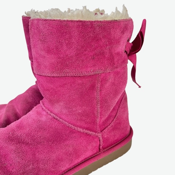 UGG KOOLABURRA ANDRA Short Pink Genuine Leather Suede Boots Bow Girls Shoes sz 3 - Picture 8 of 16